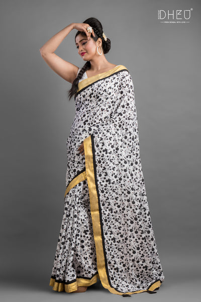 Mickey Mouse-Exclusive Designer Printed Cotton Saree