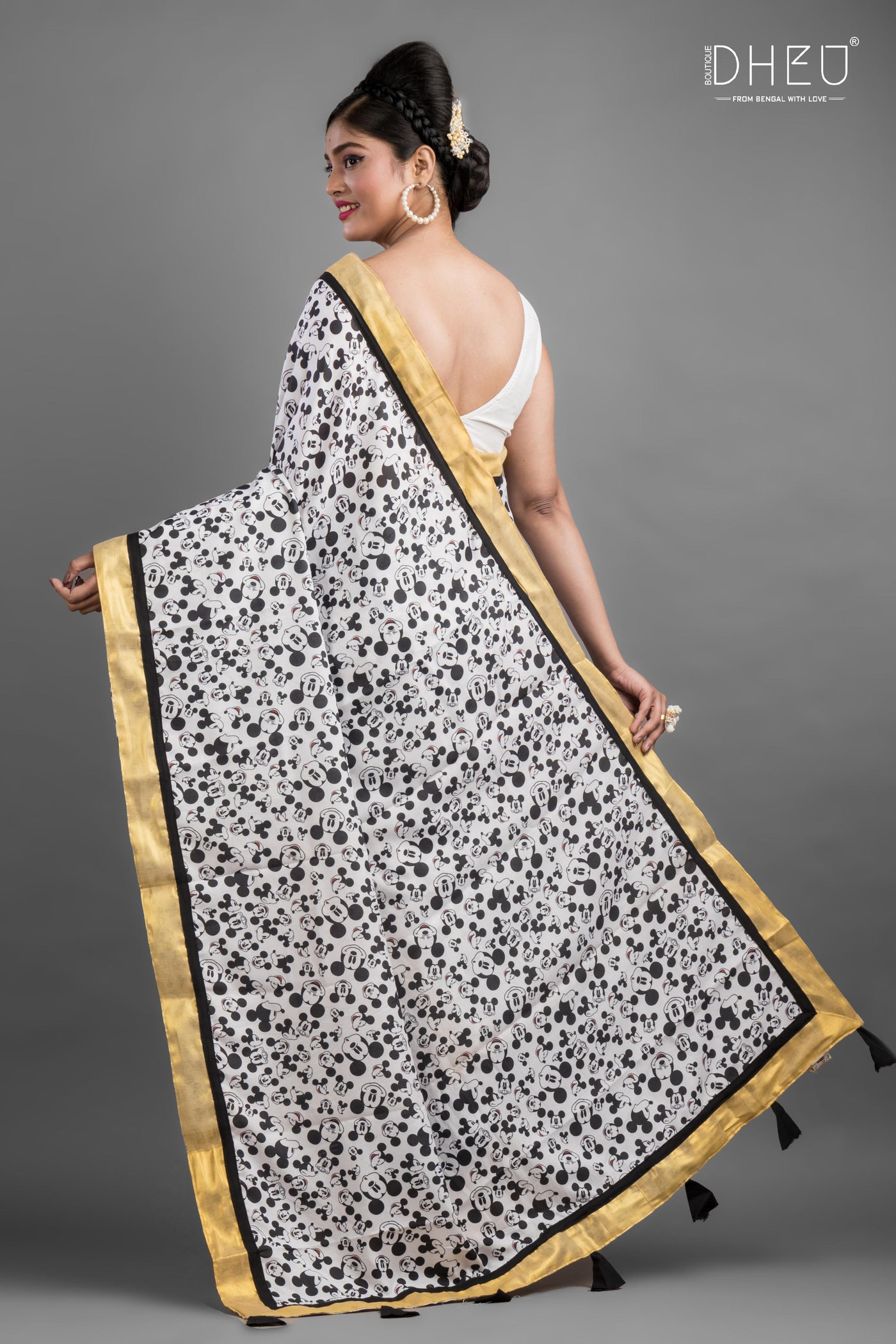 Mickey Mouse-Exclusive Designer Printed Cotton Saree