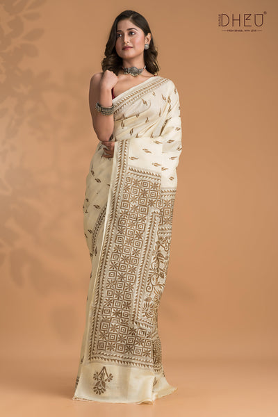 Kantha Stitch Saree at low cost only at Dheu.in