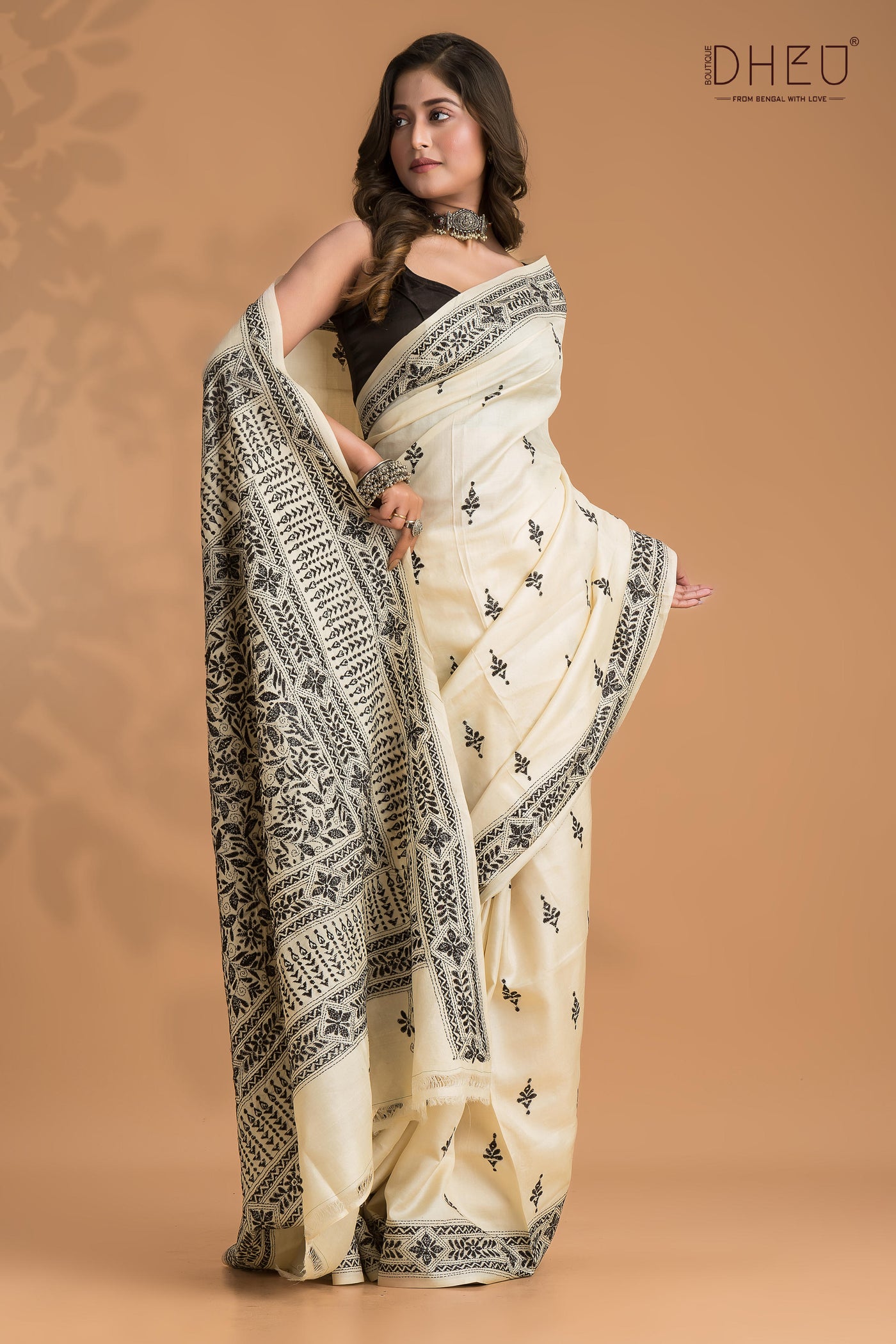 Pure Gachi Tussar Silk Kantha Saree (With Silk Mark Certified)