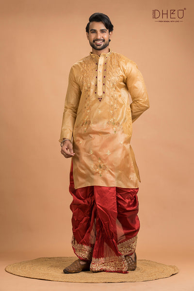 Designer Silk Wedding Kurta Dhoti(Optional) Set