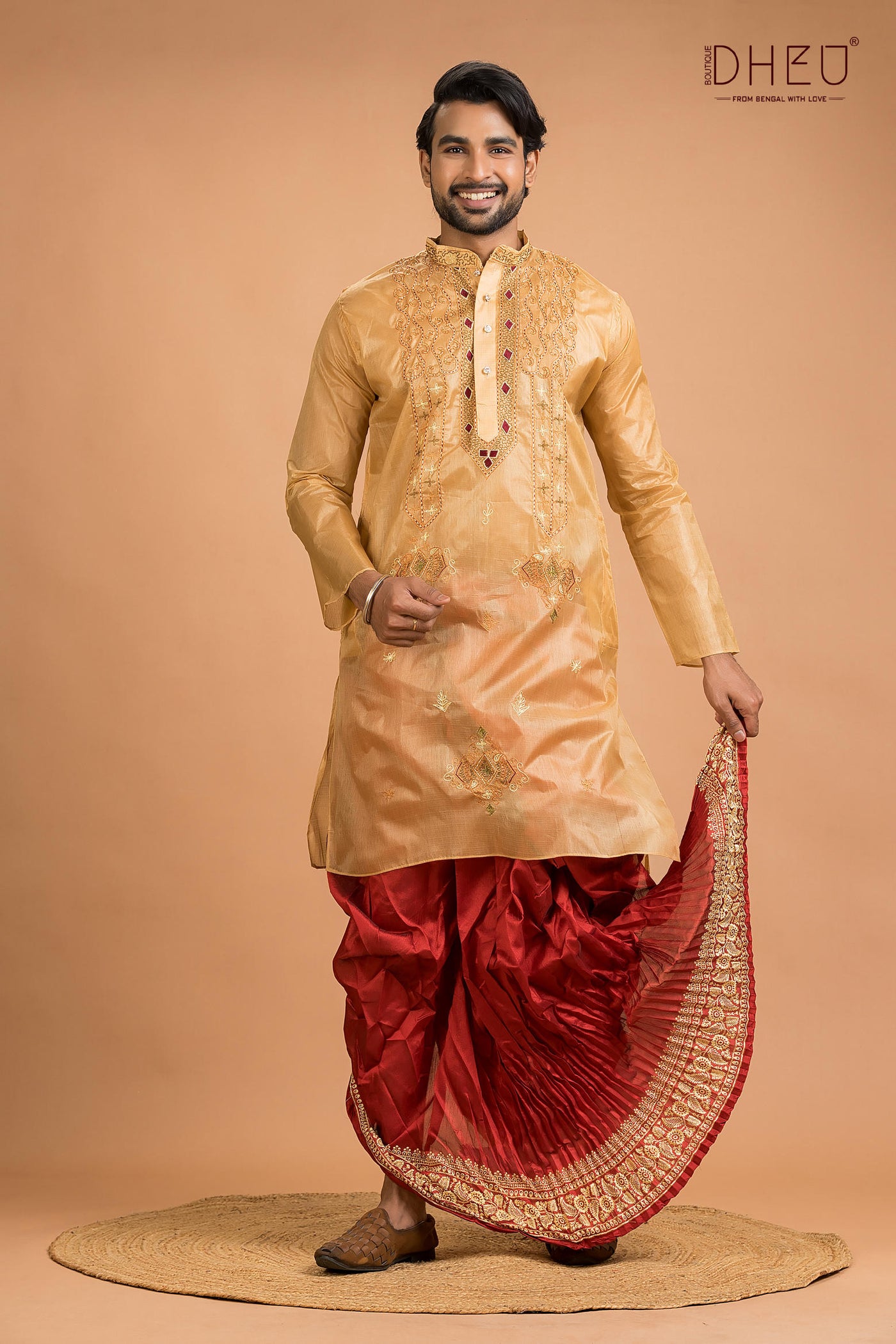 Designer Silk Wedding Kurta Dhoti(Optional) Set