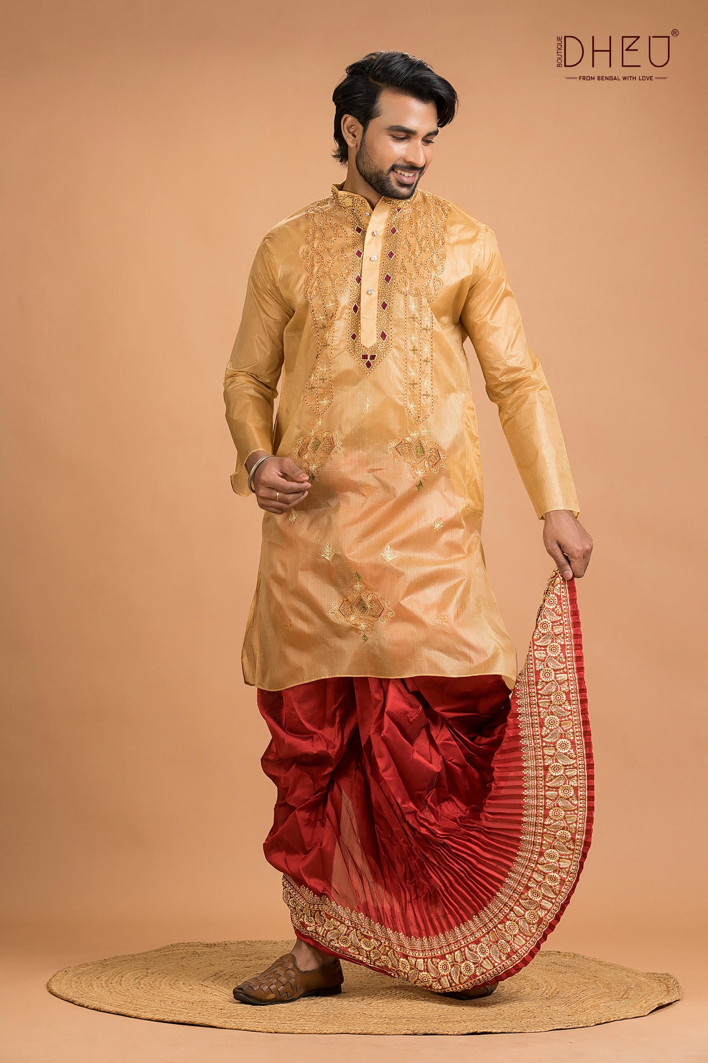 Designer Silk Wedding Kurta Dhoti(Optional) Set