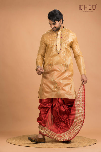 Designer Silk Wedding Kurta Dhoti(Optional) Set