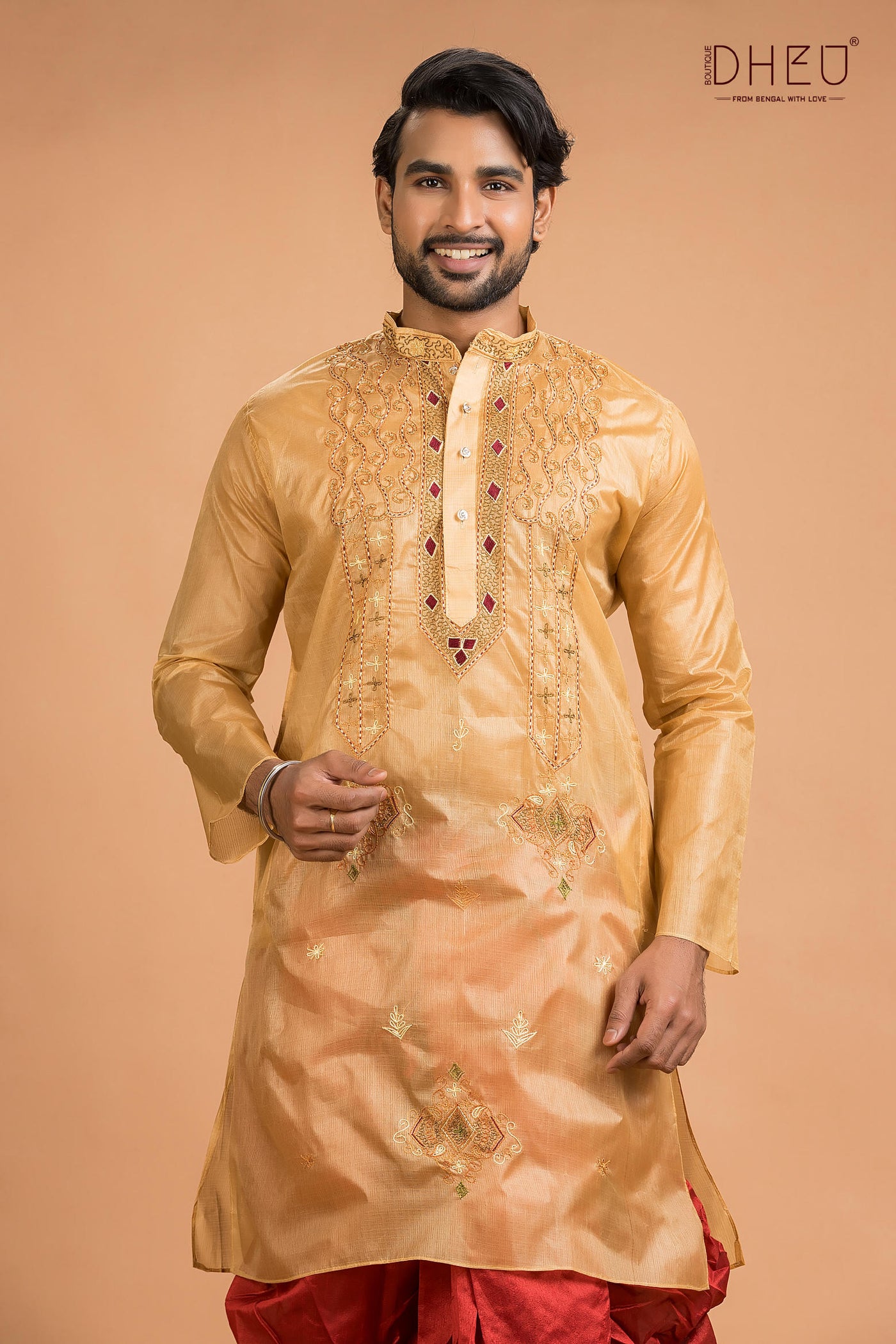 Designer Silk Wedding Kurta Dhoti(Optional) Set
