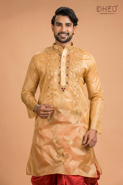 Designer Silk Wedding Kurta Dhoti(Optional) Set