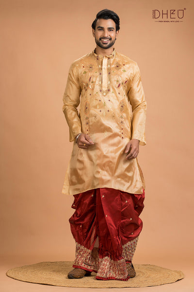 Designer Silk Wedding Kurta Dhoti(Optional) Set