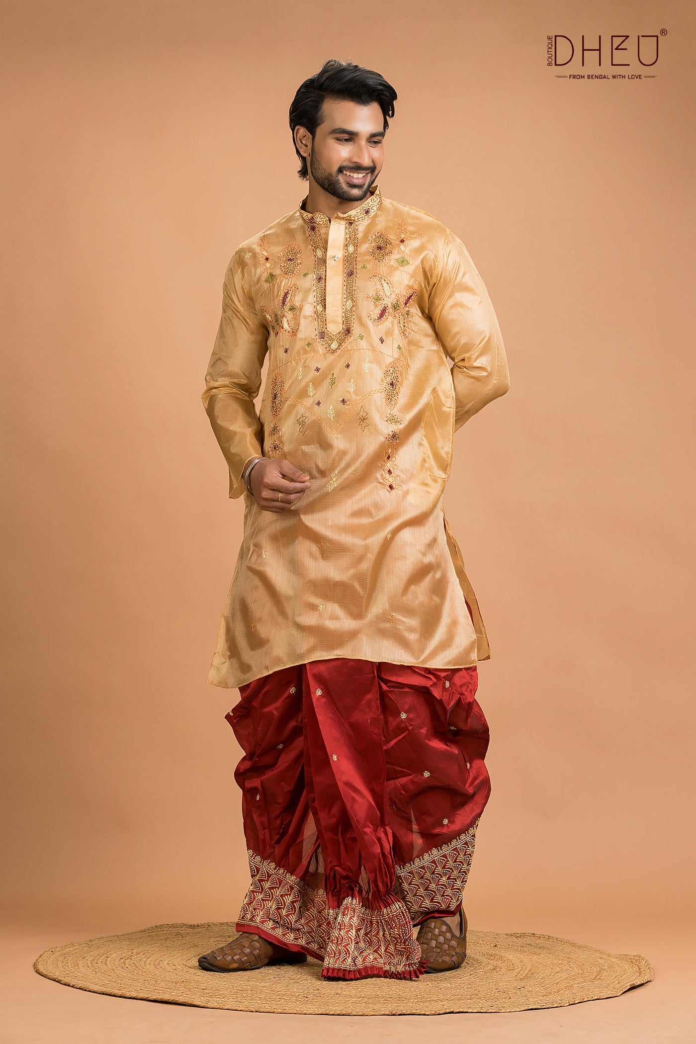 Designer Silk Wedding Kurta Dhoti(Optional) Set