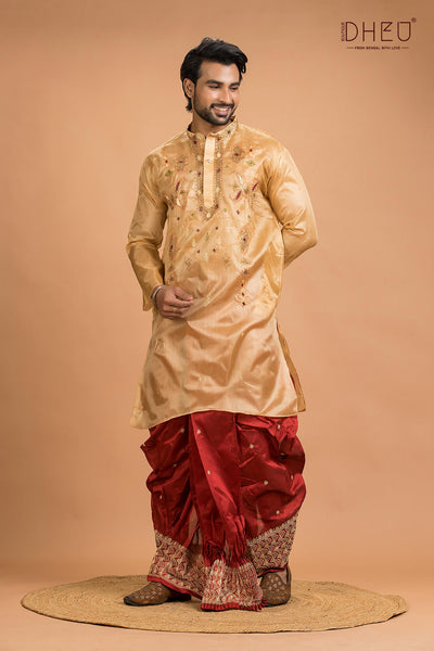 Designer Silk Wedding Kurta Dhoti(Optional) Set