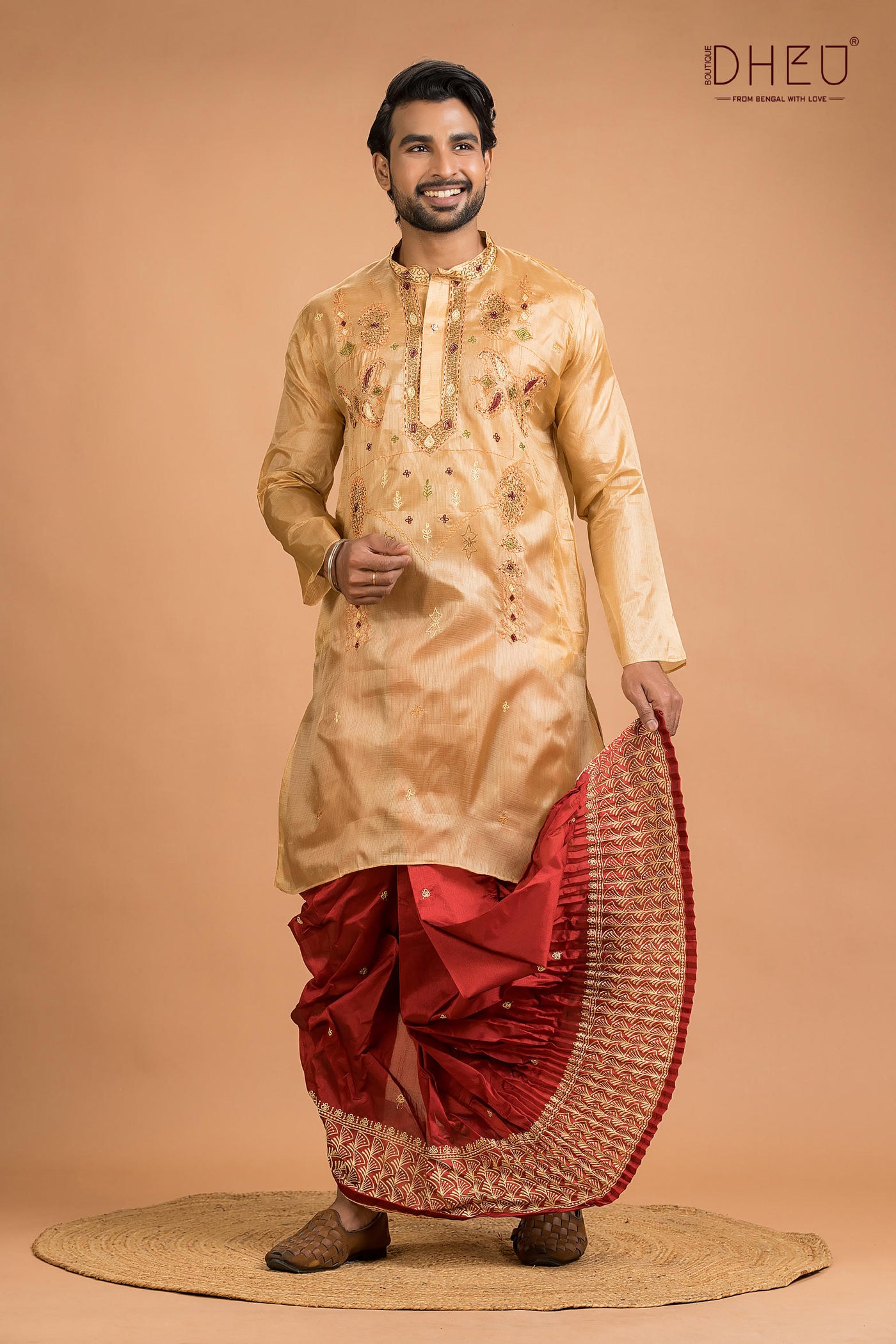 Designer Silk Wedding Kurta Dhoti(Optional) Set