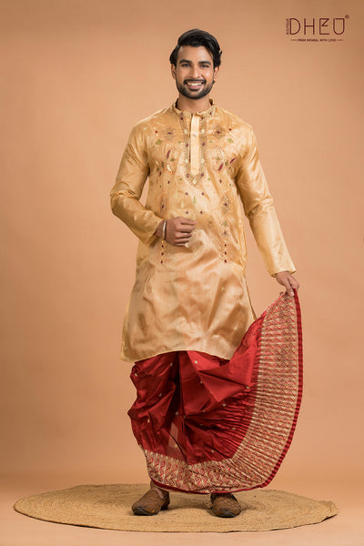 Designer Silk Wedding Kurta Dhoti(Optional) Set