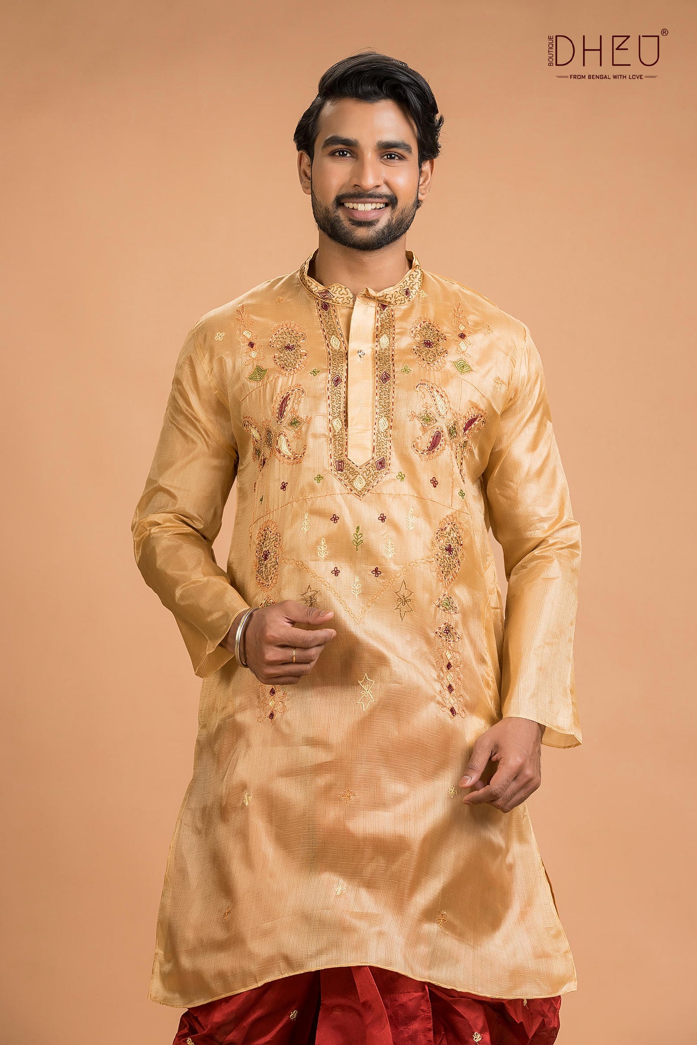 Designer Silk Wedding Kurta Dhoti(Optional) Set
