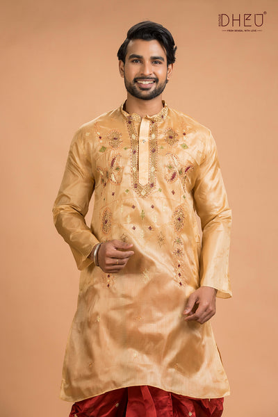 Designer Silk Wedding Kurta Dhoti(Optional) Set