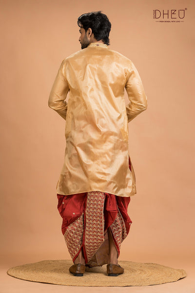 Designer Silk Wedding Kurta Dhoti(Optional) Set