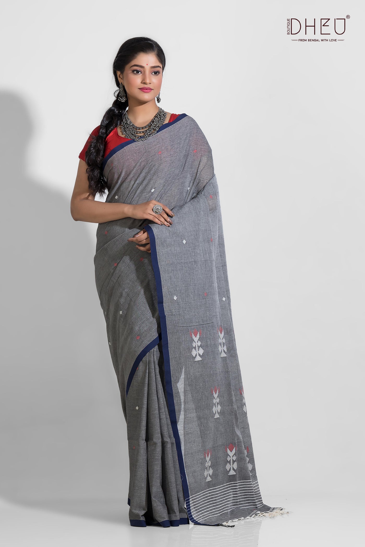Khadi jamdani saree hot sale
