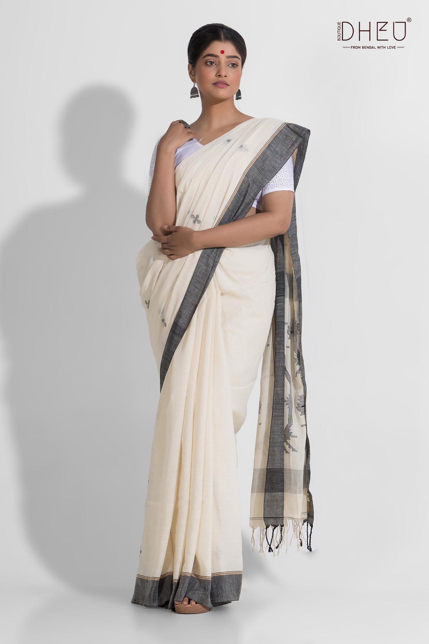 Dudhsagar-Pure Khadi Jamdani Cotton Saree