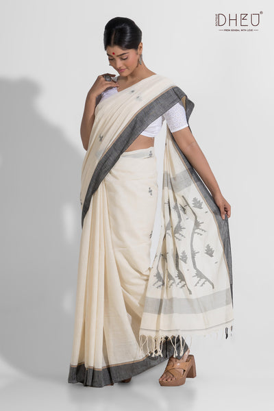 Dudhsagar-Pure Khadi Jamdani Cotton Saree