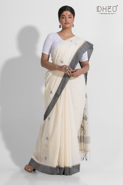 Dudhsagar-Pure Khadi Jamdani Cotton Saree