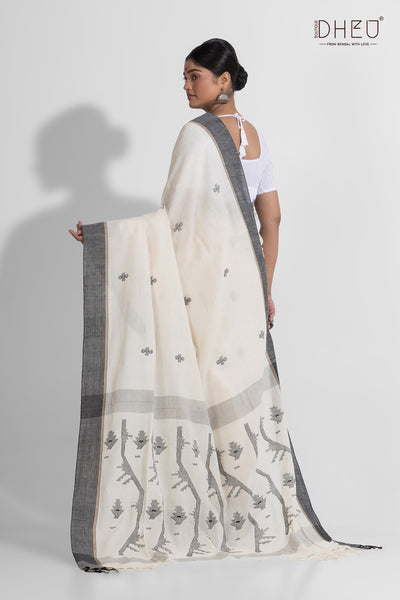 Dudhsagar-Pure Khadi Jamdani Cotton Saree