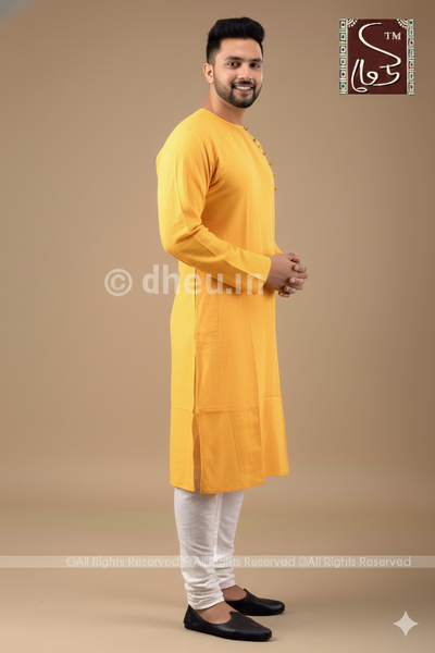 Yellow Cotton  Kurta for Men