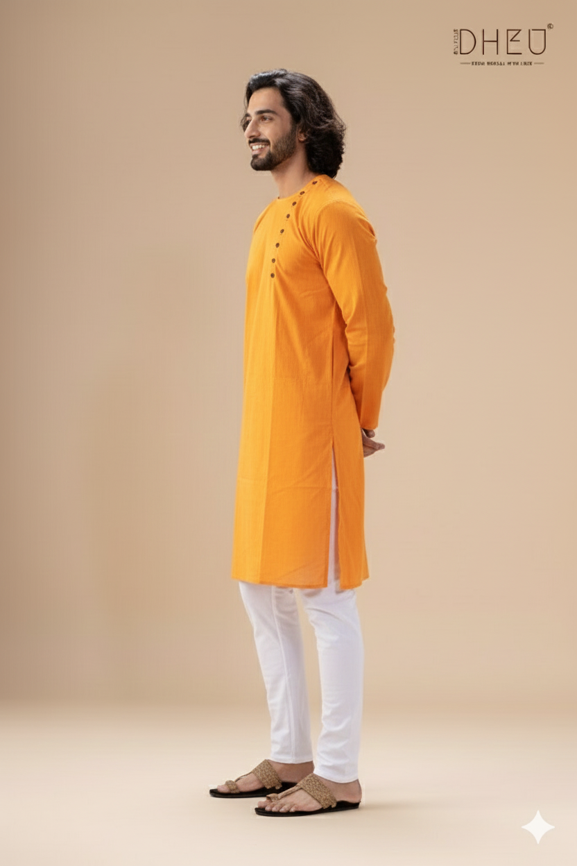 Mustard Yellow 2- Cotton  Kurta for Men