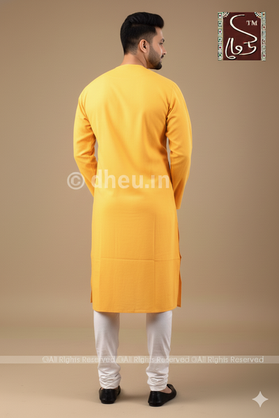 Yellow Cotton  Kurta for Men