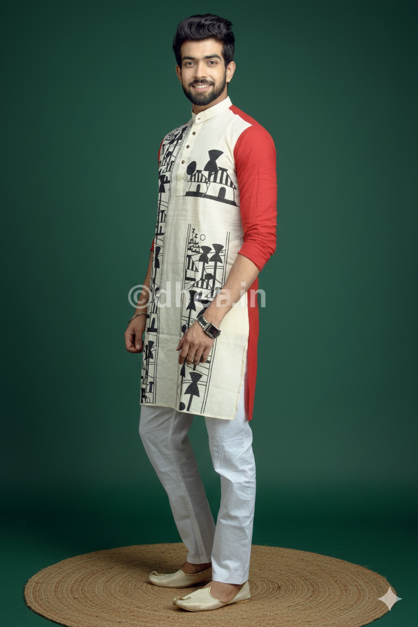 Amader Choto Gram-Cotton Saree Kurta Couple Set