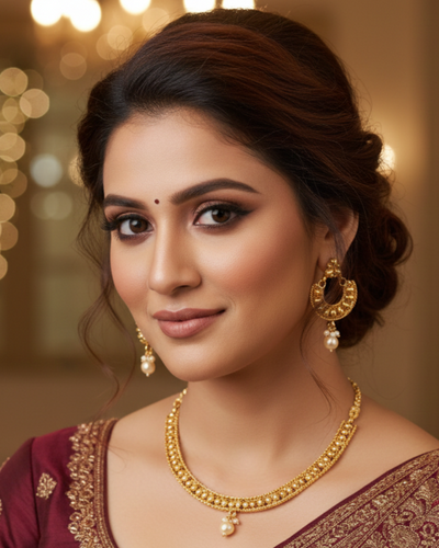 Dheu Golden Necklace & Earrings Combo