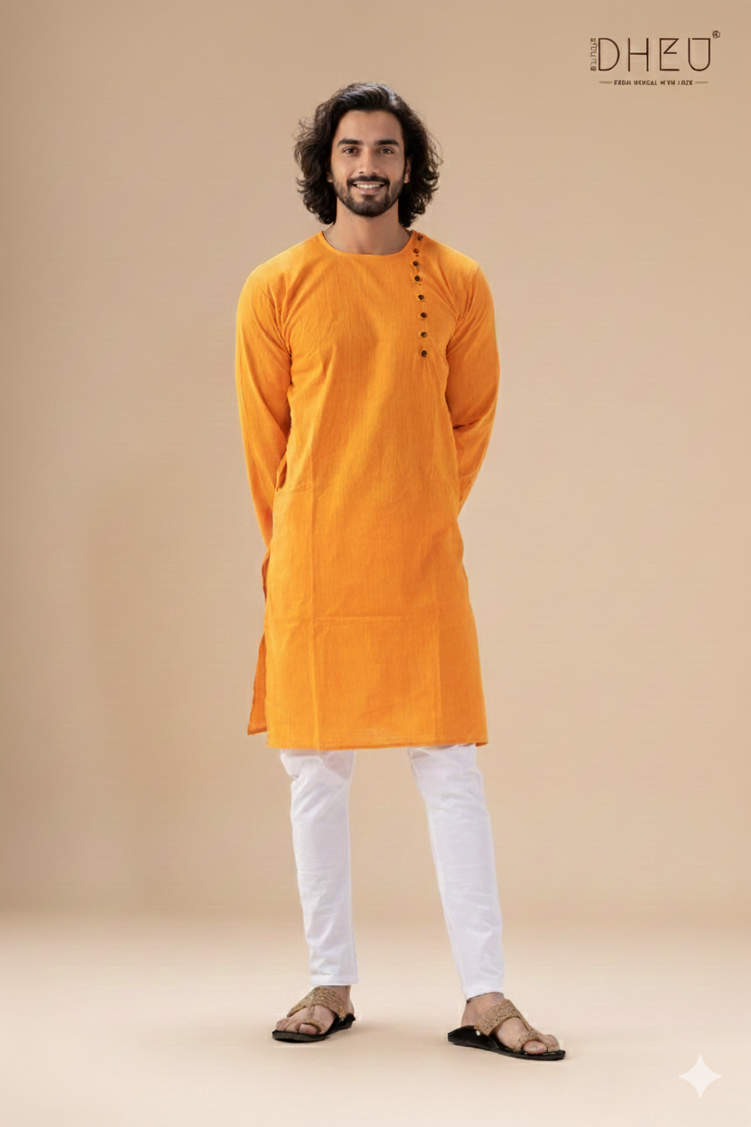 Mustard Yellow 2- Cotton  Kurta for Men