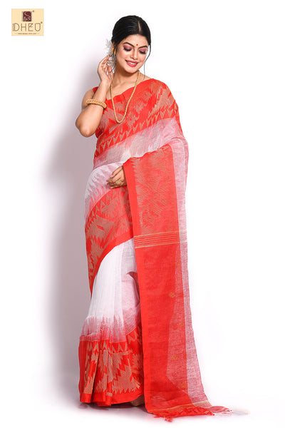 Designer handoven silk linen saree at lowest cost only at dheu.in