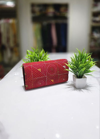 Handmade Embroidery Red Clutch Bag