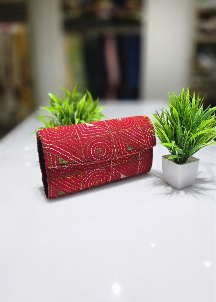 Handmade Embroidery Red Clutch Bag