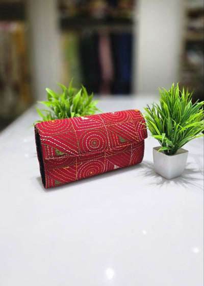 Handmade Embroidery Red Clutch Bag