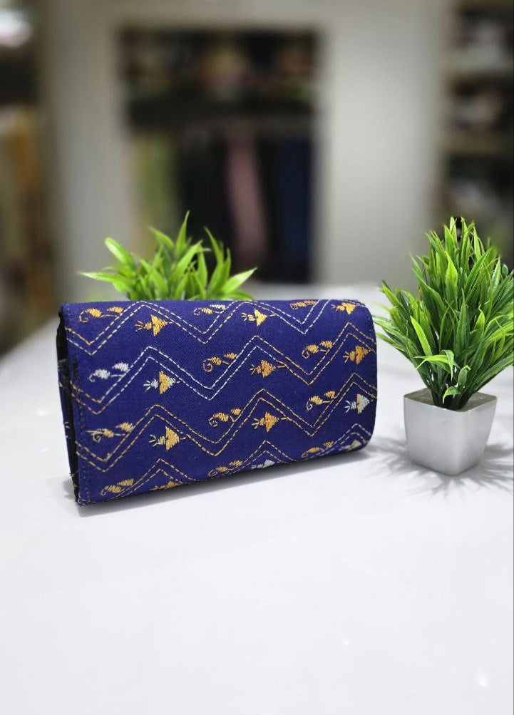 Handmade Embroidery Blue Clutch Bag