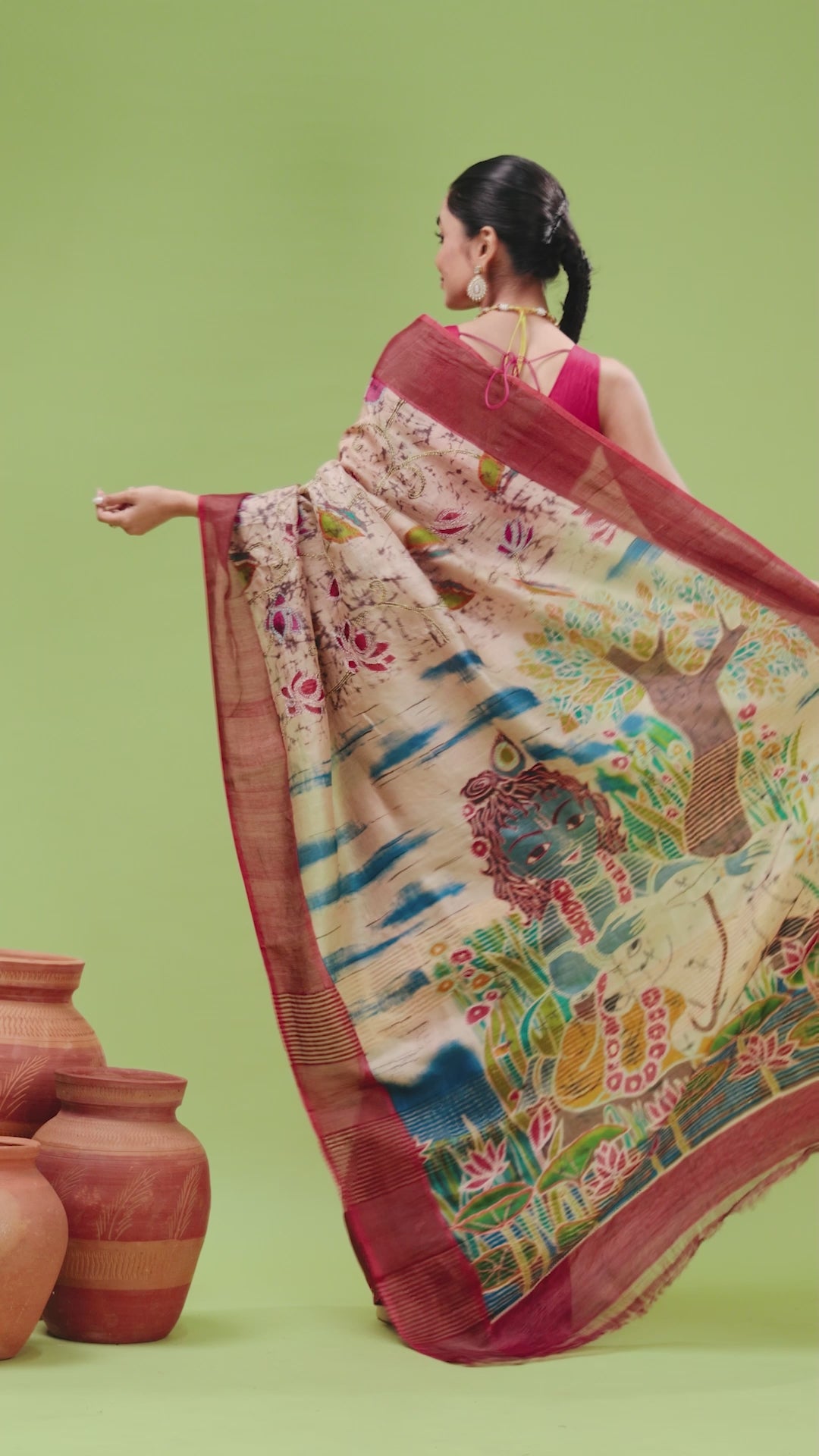 Pure Tussar Silk Kantha Stitch Saree (Silk Mark Certified)