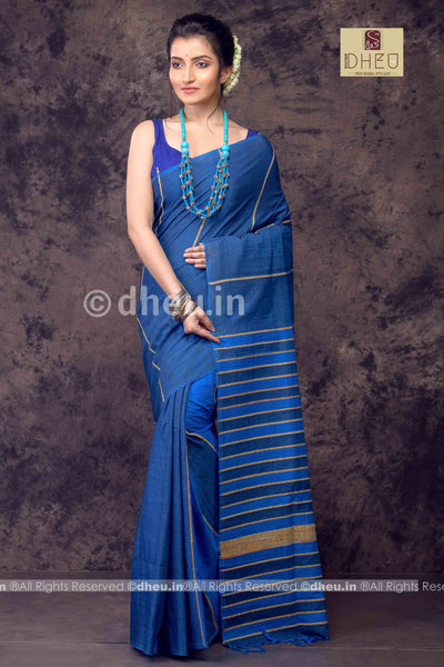 Blue Lily- Handloom Pure Cotton Saree-Kurta  Couple Set - Boutique Dheu
