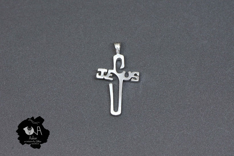 Pure Silver Oxidized  Jesus Pendant - Boutique Dheu