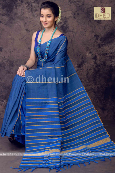 Blue Lily- Handloom Pure Cotton Saree-Kurta  Couple Set - Boutique Dheu