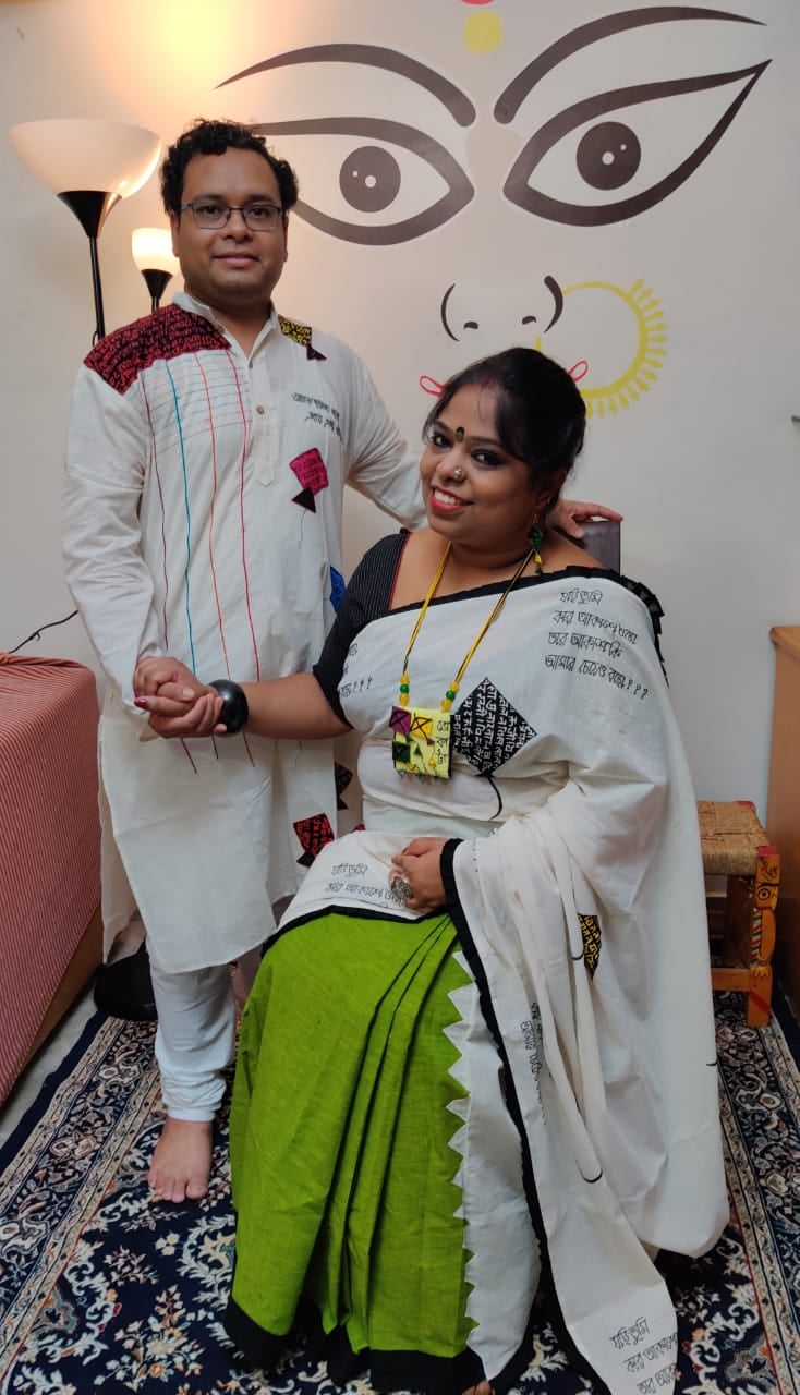Kite Applique Couple Set-Saree-Kurta - Boutique Dheu