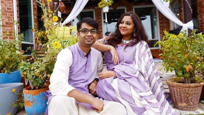 Pulpy Purple-Handloom Pure Cotton Saree-Kurta Couple Set - Boutique Dheu