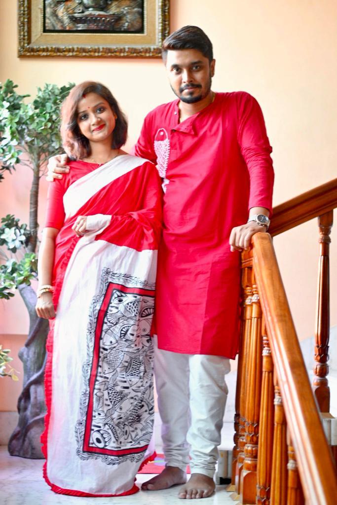 Macher Biye Couple Set-Saree-Kurta - Boutique Dheu