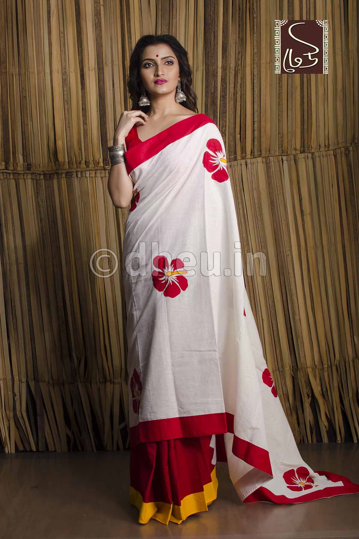 Designer handloom soft cotton applique saree at lowest price only at dheu.in