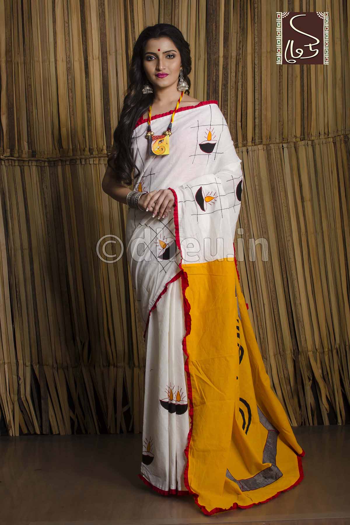 Designer handloom soft cotton applique saree at lowest price only at dheu.in