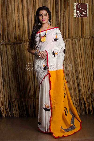 Designer handloom soft cotton applique saree at lowest price only at dheu.in