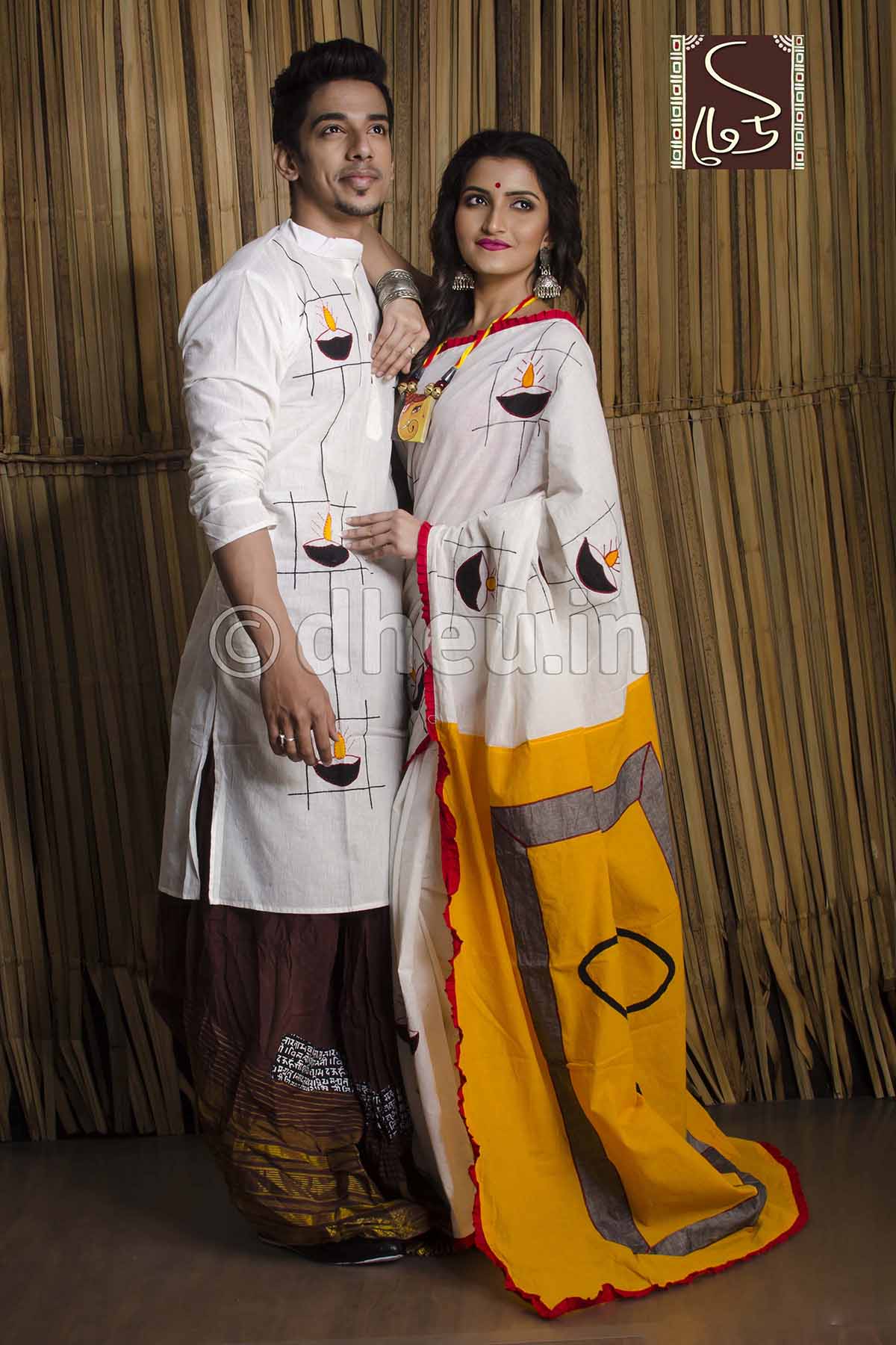 Saree Kurta Dhoti Couple set at Lowest Cost only at Boutique Dheu