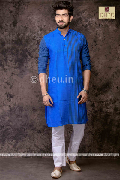 Blue Lagoon - Handloom Pure Cotton Saree-Kurta  Couple Set - Boutique Dheu