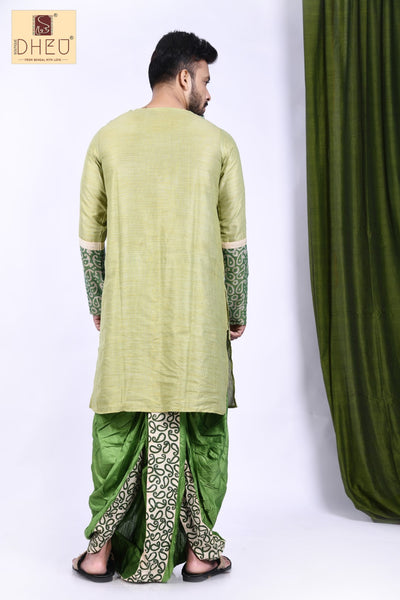 Sobuj Diper Raja- Dheu Designer Silk  Dhoti(Optional)Kurta Set