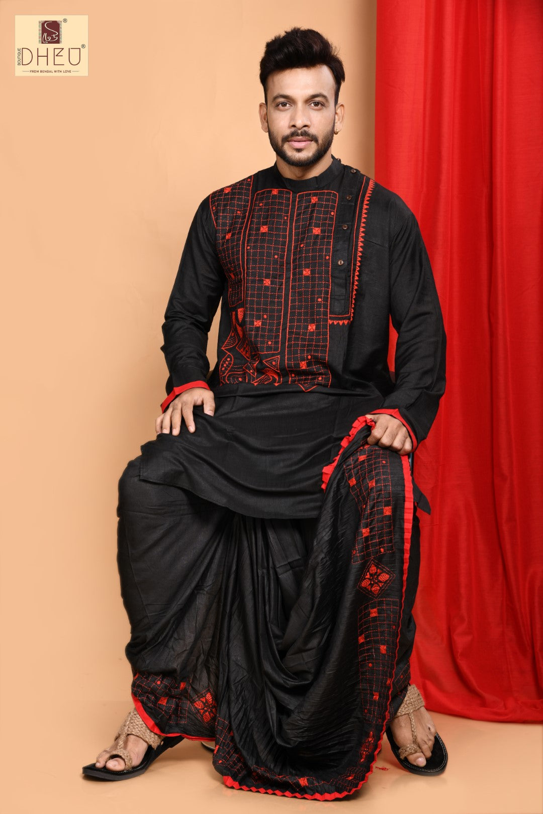 Mollick Bari- Dheu Designer Silk  Dhoti(Optional)Kurta Set