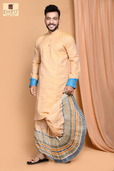 Elegant beige kurta with beige ready to wear dhoti from dheu.in