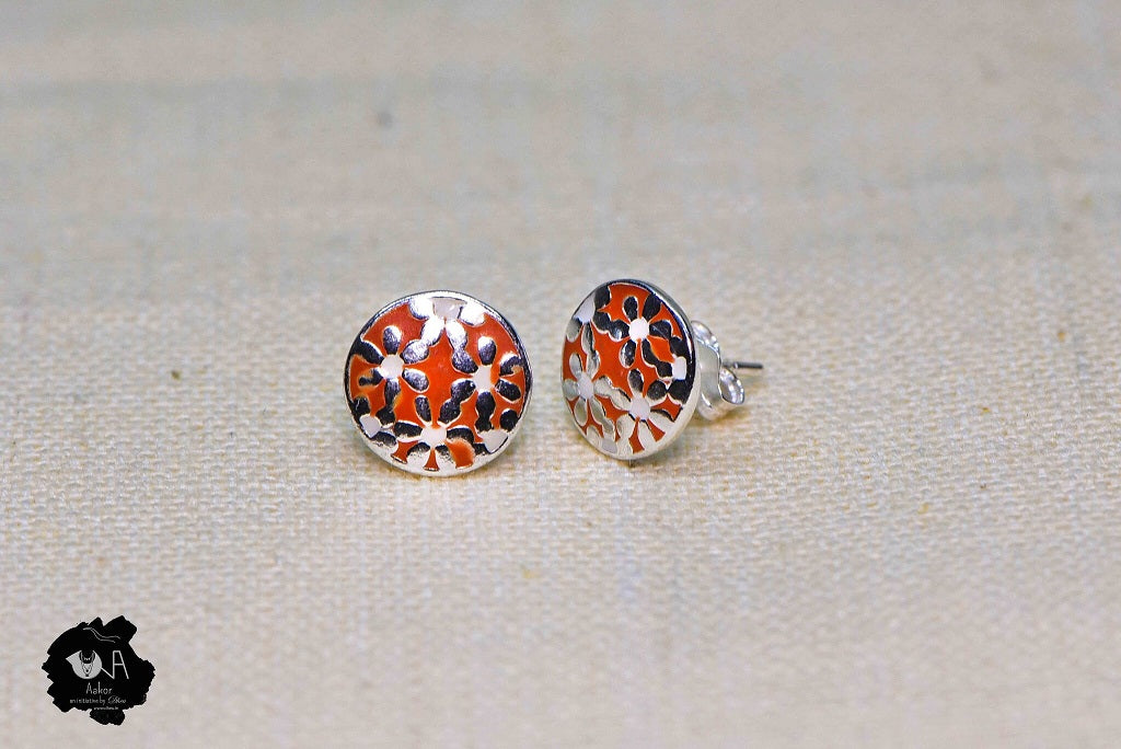 Pure Silver Minakari Studs - Boutique Dheu